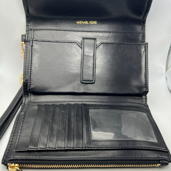 Michael Kors Black Pebbled Leather Card/ID/Cell Case Clutch Wristlet Purse - Picture 3 of 7